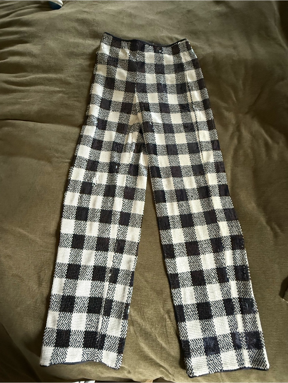 Black & White Buffalo Check Sequin  Pants